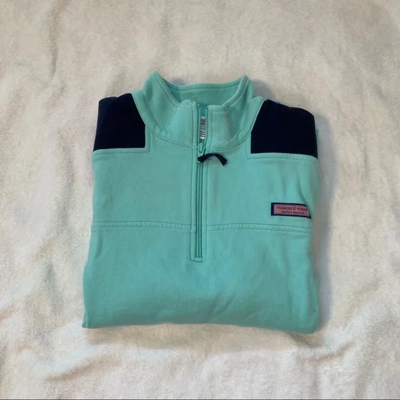 Vineyard Vines Teal and Navy Quarter Zip, Small - Picture 3 of 5